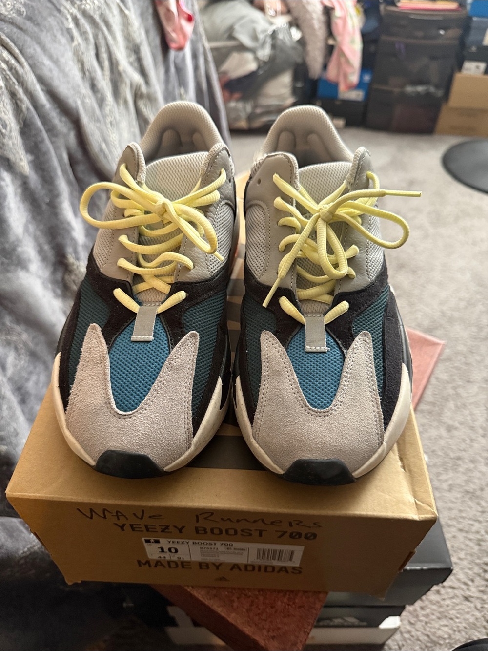 adidas Men's Teal, Gray & Yellow Wave Runner Style Sneakers